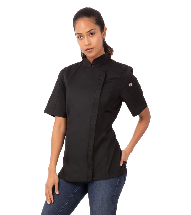 Chef Work - Springfield Chef Coat S/S Zip Black Woman